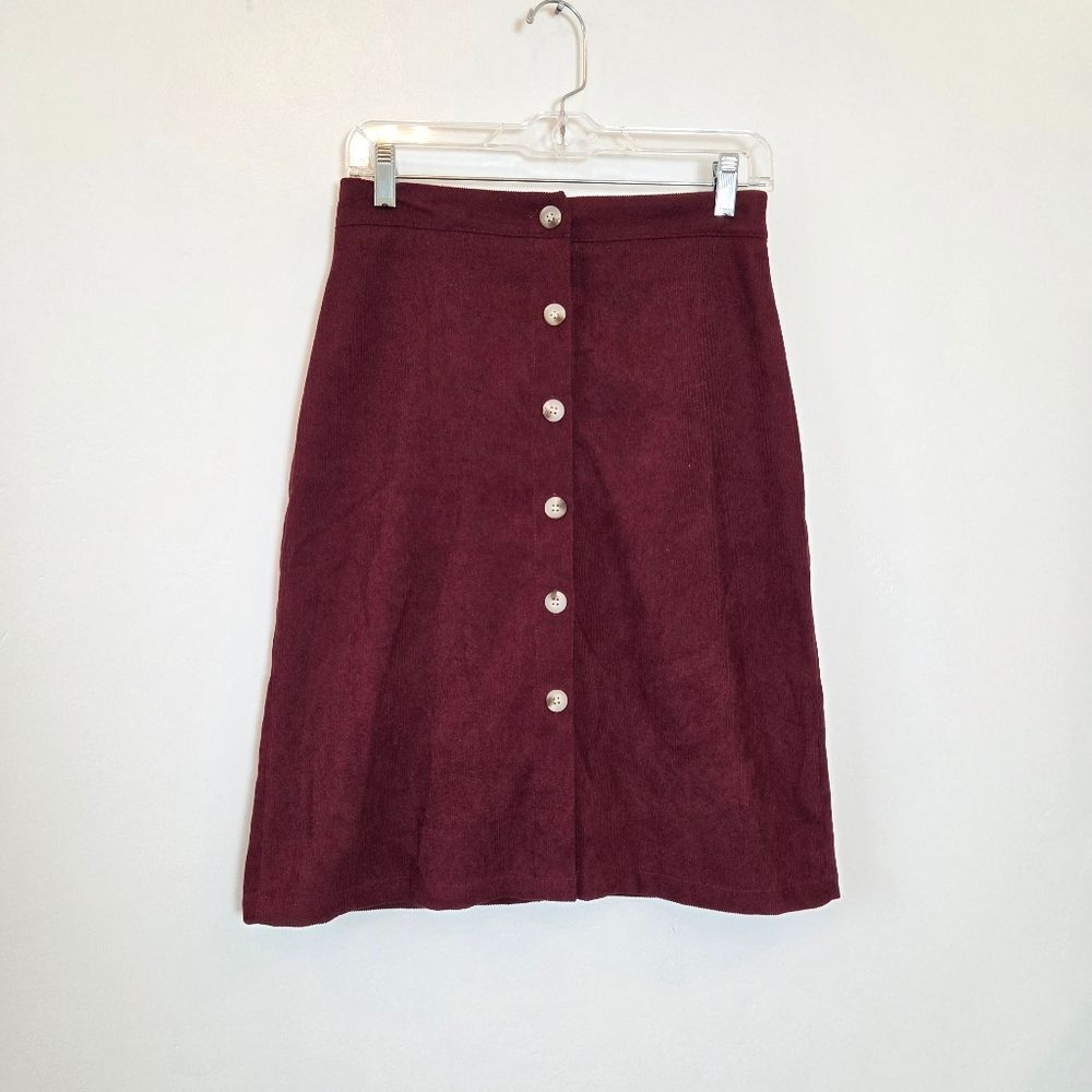 Purple Corduroy Skirt Midi Buttons Twee Old Money Academia Western Modest Small
